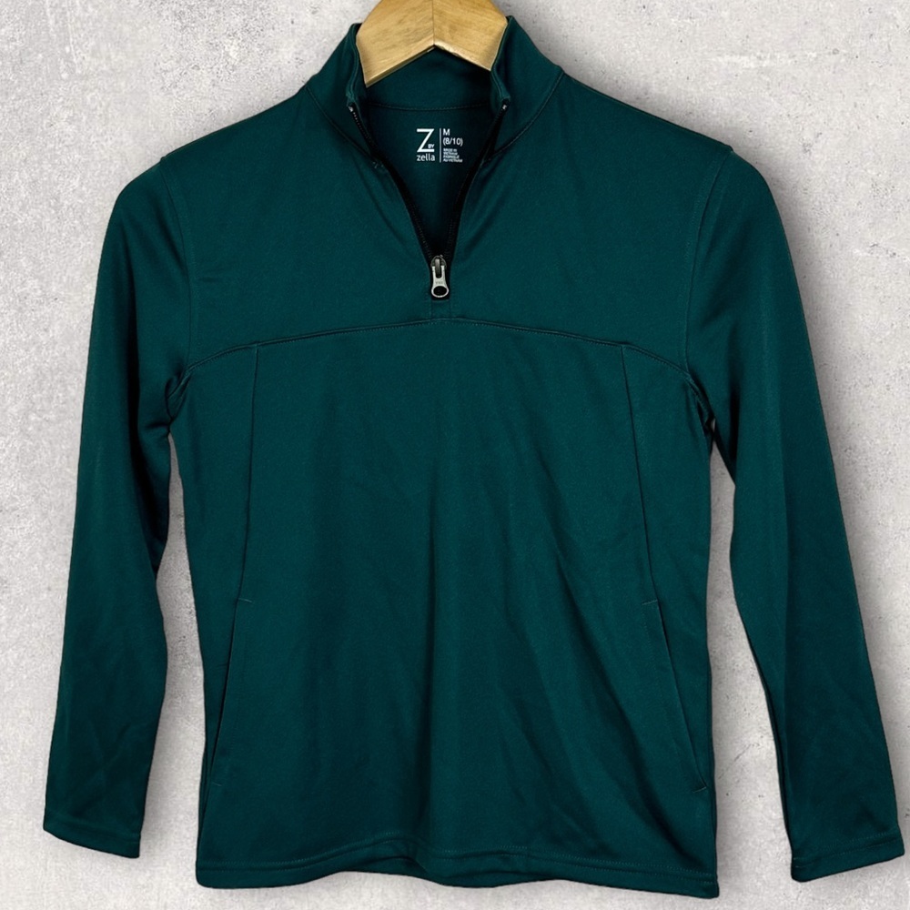 NEW Nordstrom Zella Green Quarter Zip Pullover Sweater Girls Size Medium Active